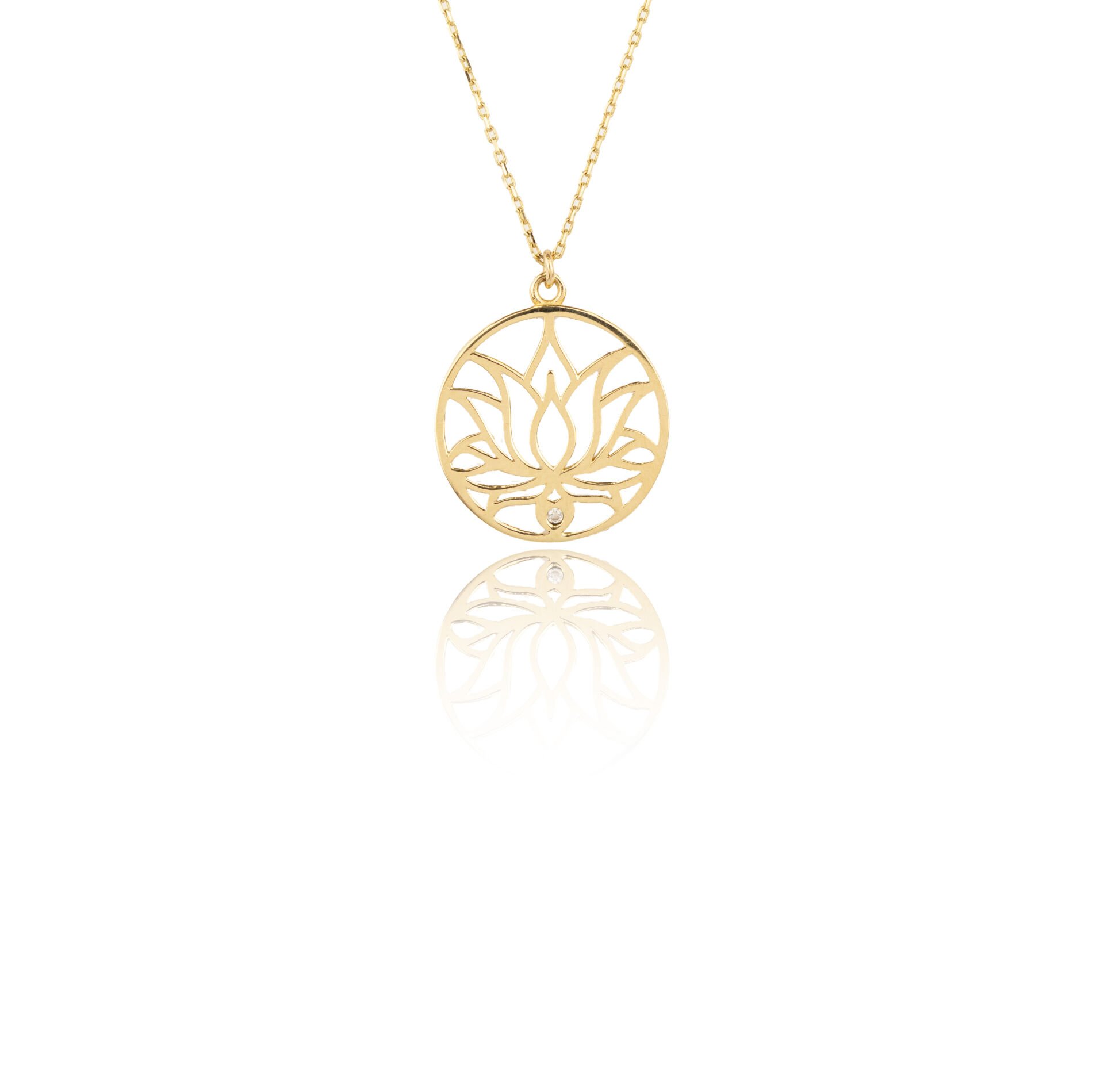 Nokta Taşlı Lotus Çiçeği Kolye