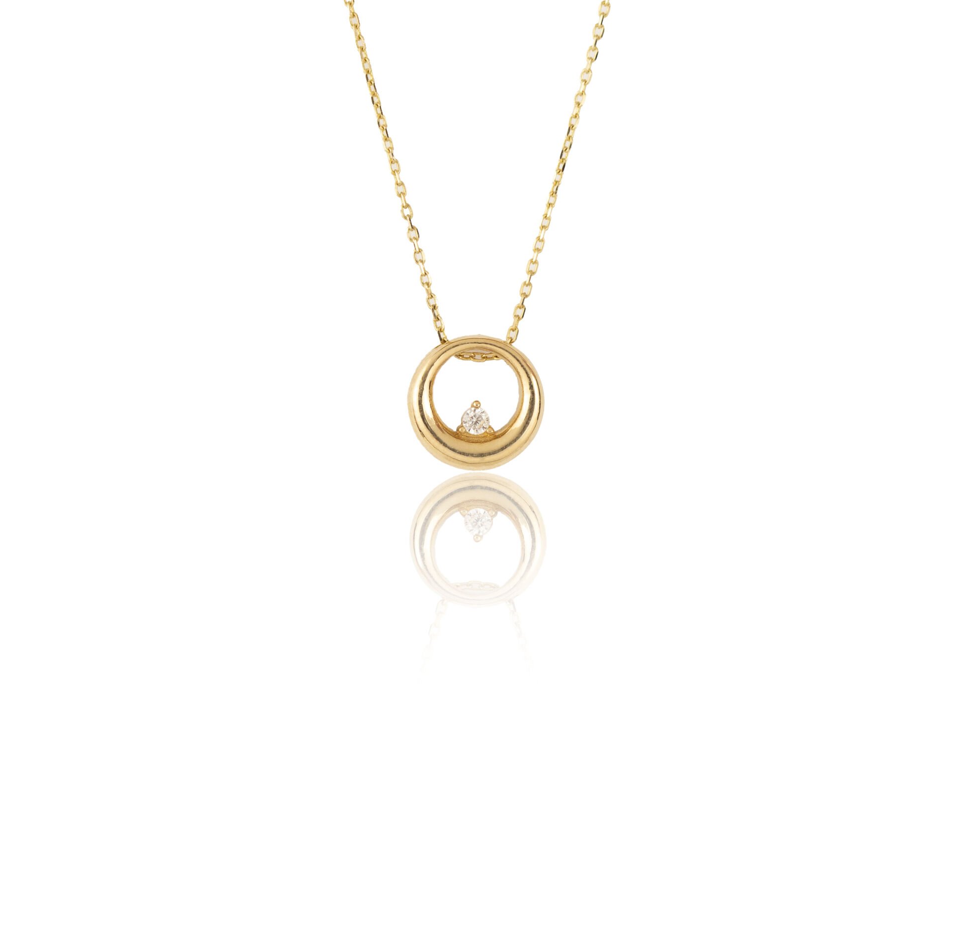 Minimal Nokta Taşlı Daire Kolye