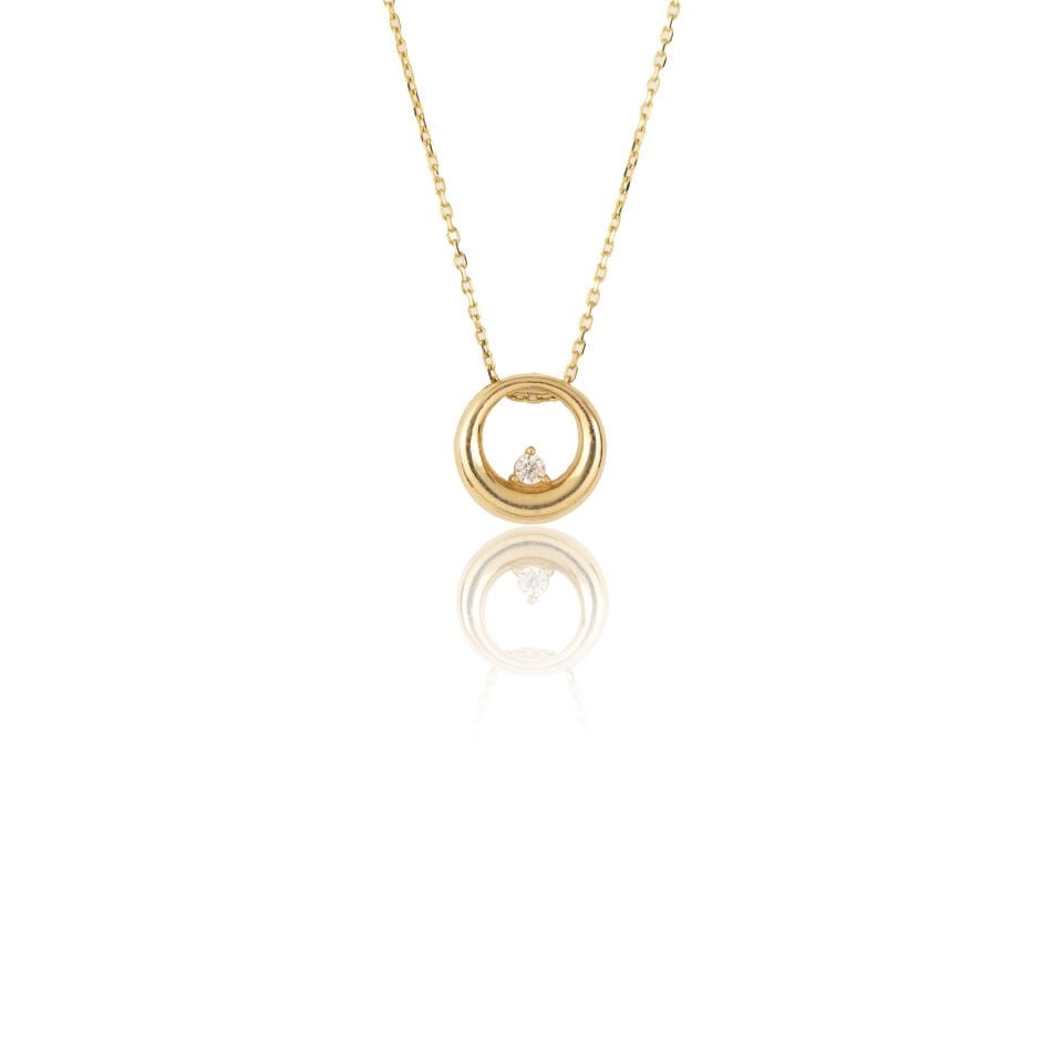 Minimal Nokta Taşlı Daire Kolye